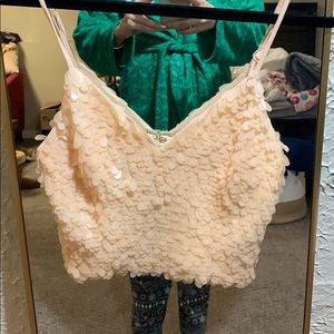 Embellished light pink cami crop top